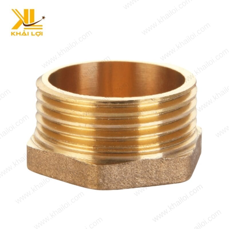 Hình ảnh bít thau ren ngoài mỏng với thiết kế mỏng nhẹ, chất liệu đồng thau cao cấp từ thương hiệu Vật tư công nghiệp Khải Lợi.