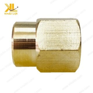Mẫu sản phẩm nối thau hai đầu ren trong với màu vàng đồng sang trọng.