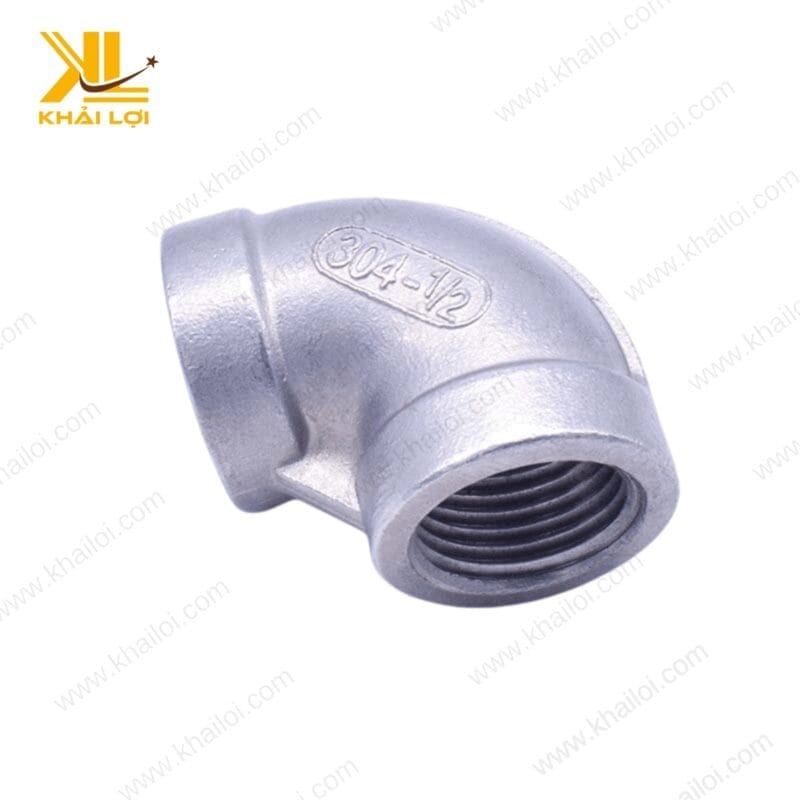 Co inox 304 ren trong với thiết kế 90 độ, phù hợp cho các hệ thống dẫn nước và hơi.