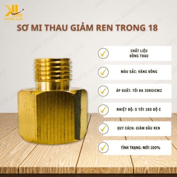 Thông số kỹ thuật "Sơ Mi Thau Giảm Ren Trong 18" của Vật tư công nghiệp Khải Lợi