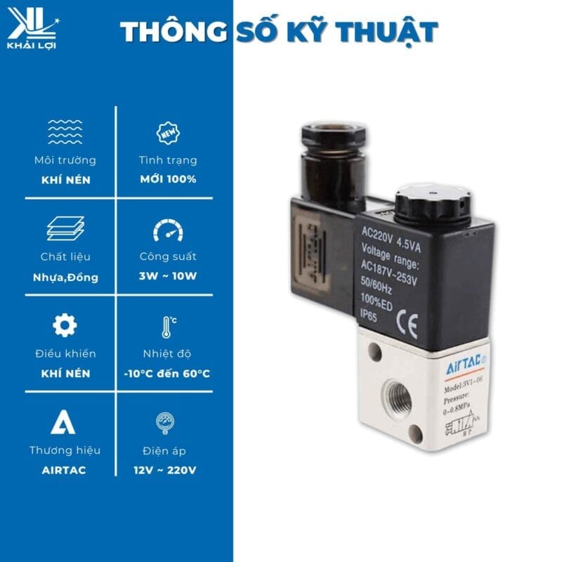 Thông số kỹ thuật Coil Van Điện Từ Airtac 4V của Vật tư công nghiệp Khải Lợi.