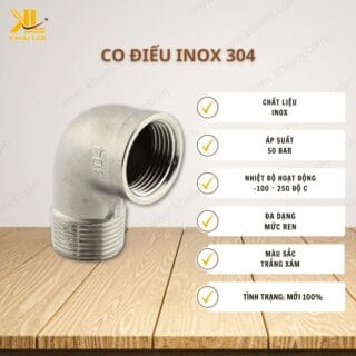 Thông số kỹ thuật "Co điếu inox 304" của Vật tư công nghiệp Khải Lợi.