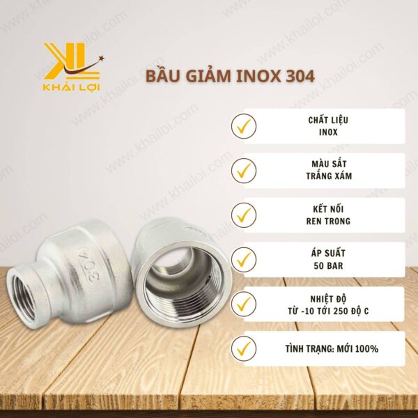 Thông số kỹ thuật bầu giảm inox 304 của Vật tư công nghiệp Khải Lợi