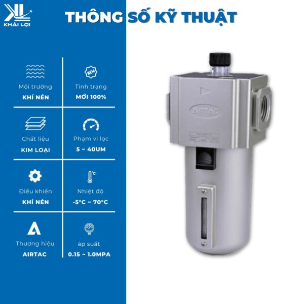 Thông số kỹ thuật "Bình Bôi Trơn Dầu Khí Nén AIRTAC GAL" của vật tư công nghiệp Khải Lợi.