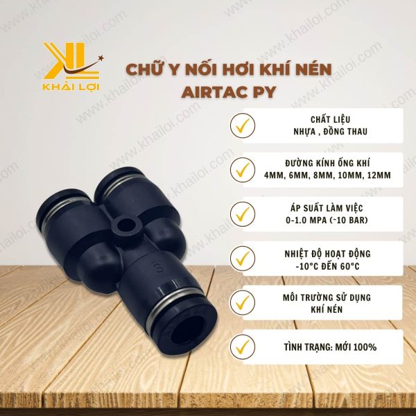 Thông số kỹ thuật Chữ Y Nối Hơi Khí Nén AIRTAC PY của Vật Tư Công Nghiệp Khải Lợi.
