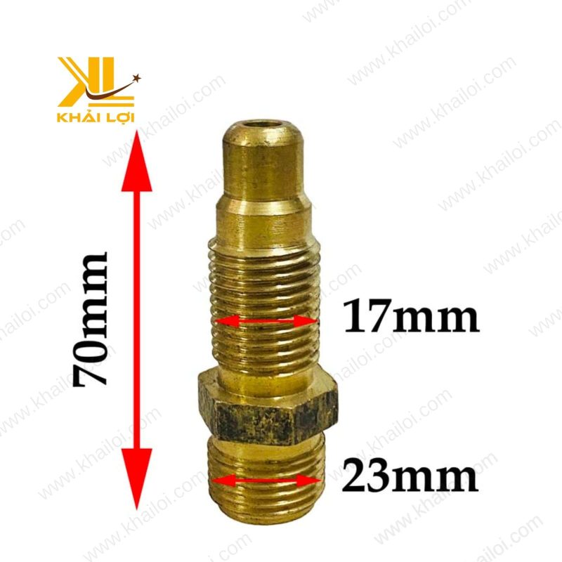 So sánh kích thước hai đoạn ren 17mm và 23mm trên nối thau.