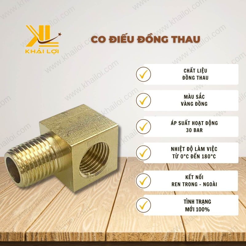 Thông tin kỹ thuật Co điếu đồng thau của vật tư công nghiệp Khải Lợi.