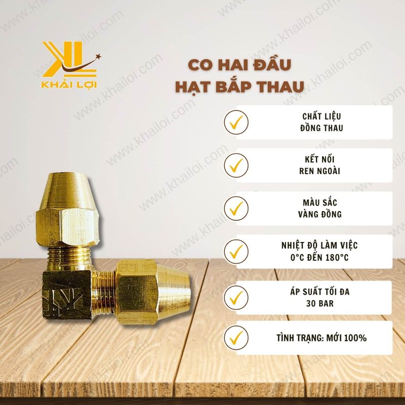 Thông tin kỹ thuật Co Hai Đầu Hạt Bắp Thau của vật tư công nghiệp Khải Lợi.