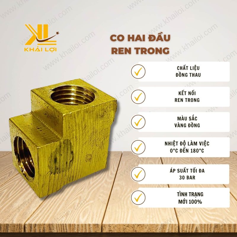 Thông tin kỹ thuật Co hai đầu ren trong của vật tư công nghiệp Khải Lợi.