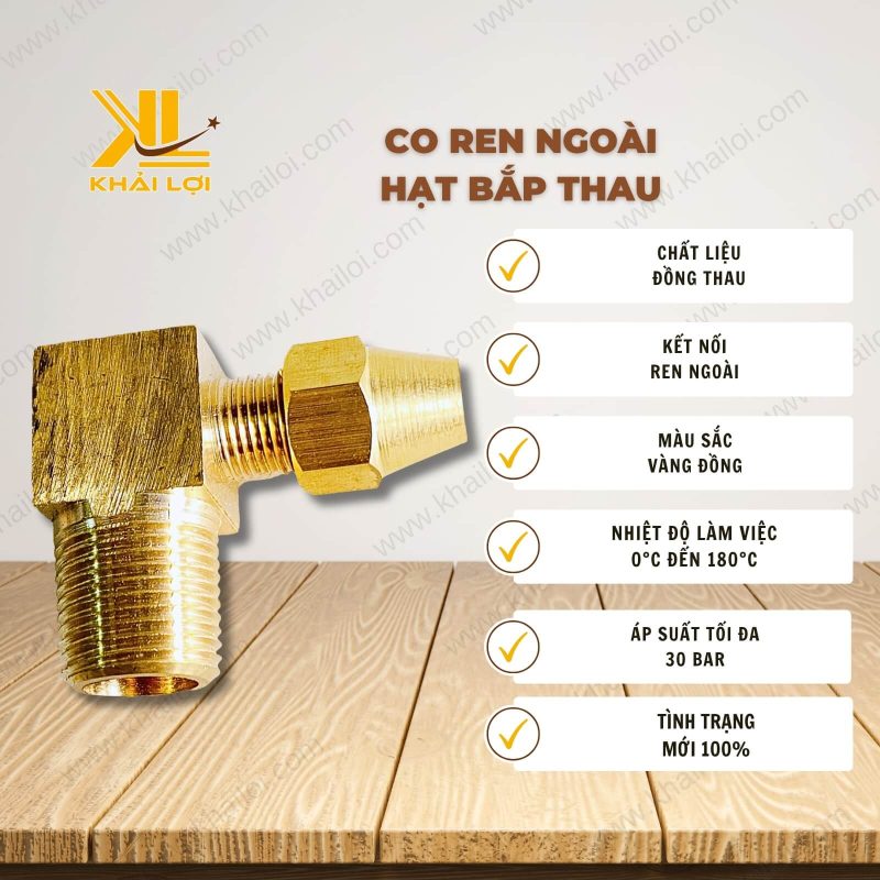 Thông tin kỹ thuật Co Ren Ngoài Hạt Bắp Thau của vật tư công nghiệp Khải Lợi.