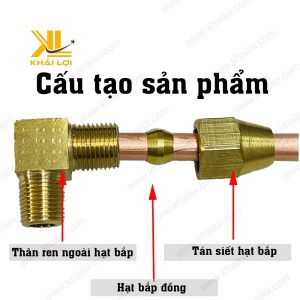 Sơ đồ cấu tạo của Co Ren Ngoài Hạt Bắp, chỉ rõ đầu nối nén và đầu ren ngoài.