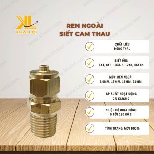 Thông số kỹ thuật Ren Ngoài Siết Cam Thau của Vật Tư Công Nghiệp Khải Lợi.