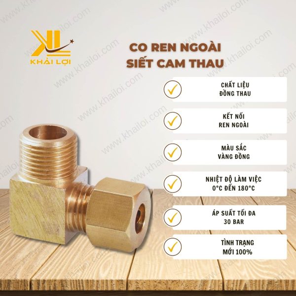 Thông tin kỹ thuật Co Ren Ngoài Siết Cam Thau của vật tư công nghiệp Khải Lợi.