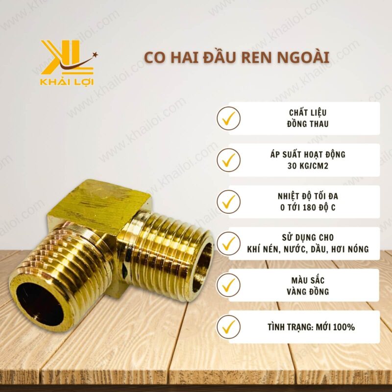 Thông số kỹ thuật "Co ren ngoài thau" của Vật tư công nghiệp Khải Lợi.