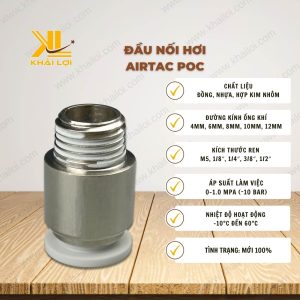 Thông số kỹ thuật đầu nối hơi AIRTAC POC của Vật tư công nghiệp Khải Lợi.