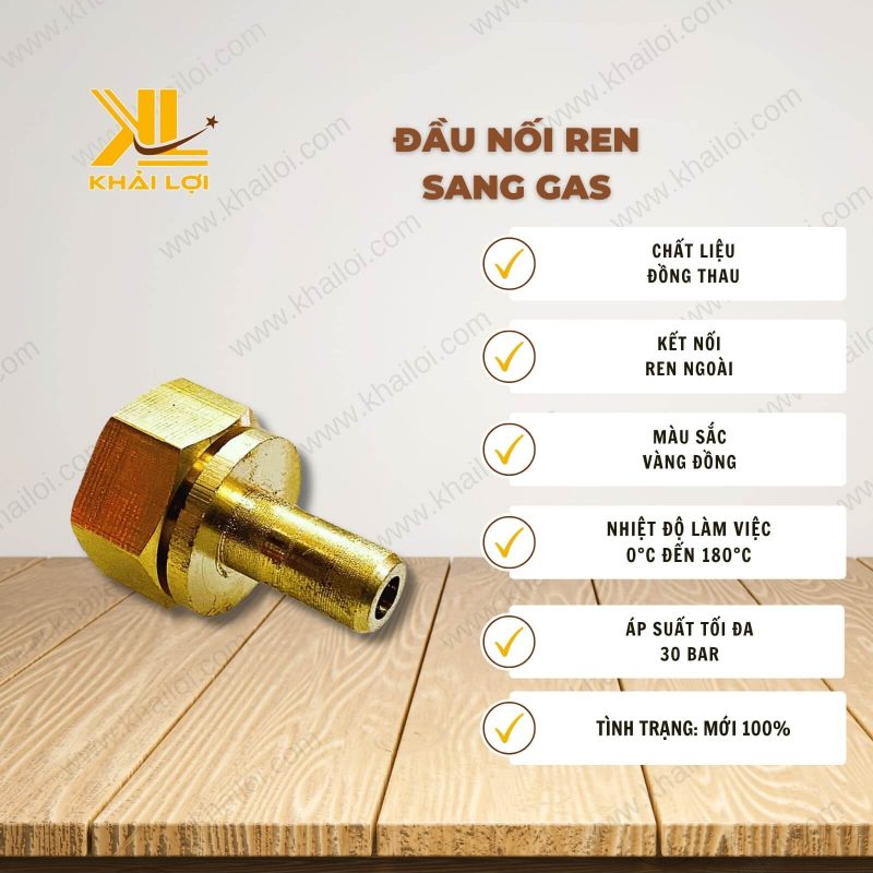 Thông tin kỹ thuật Đầu Nối Ren Sang Gas của vật tư công nghiệp Khải Lợi.