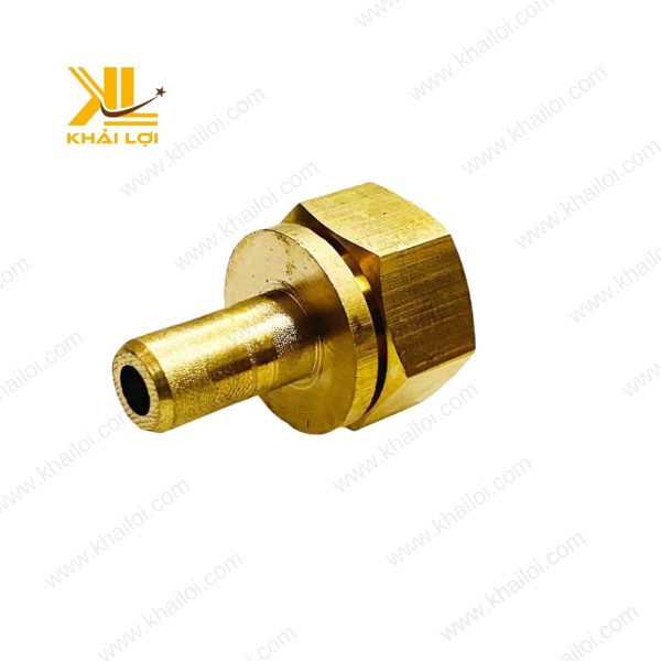 Hình ảnh chi tiết một chiếc Đầu Nối Ren Sang Gas bằng đồng, một đầu là đuôi chuột và một đầu là ren ngoài.