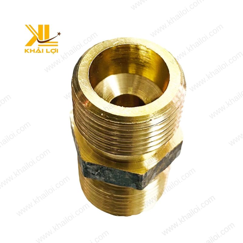 Hai đầu ren giảm 23x22 bằng đồng thau với thân lục giác ở giữa.