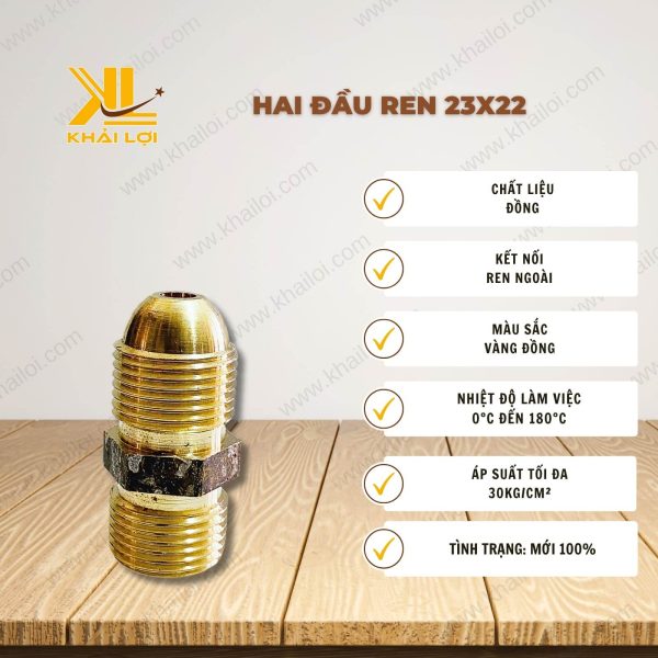 Thông tin kỹ thuật Hai Đầu Ren 23x22 của vật tư công nghiệp Khải Lợi.