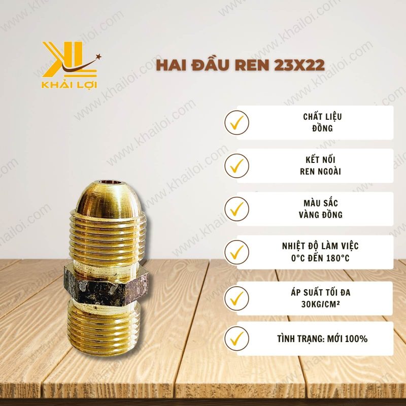 Thông tin kỹ thuật Hai Đầu Ren 23x22 của vật tư công nghiệp Khải Lợi.