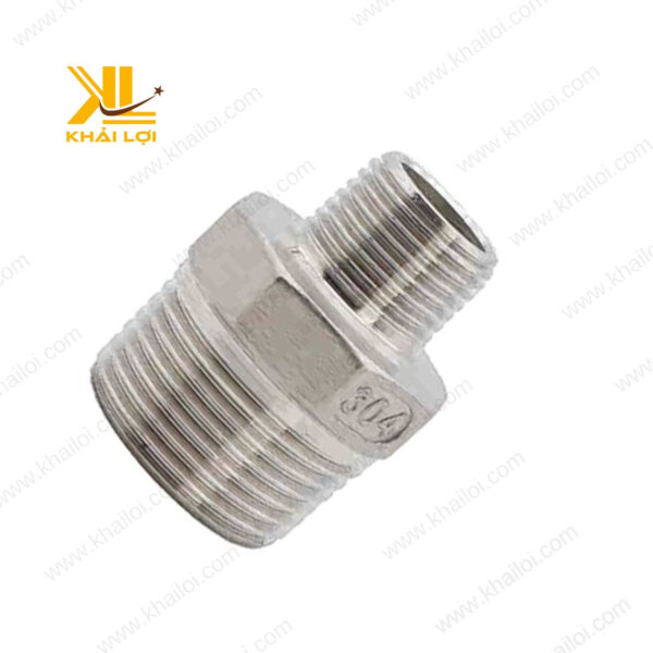 Hình ảnh kép giảm inox 304 với thiết kế hai đầu ren, dễ dàng lắp đặt vào đường ống.