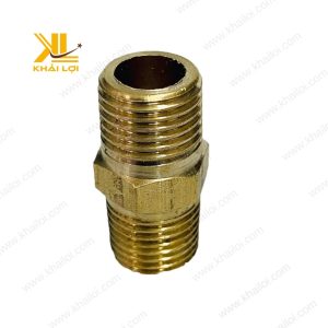 Hình ảnh kép thau 2 đầu ren ngoài màu vàng.