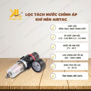 Thông số kỹ thuật lọc tách nước AIRTAC AFR của vật tư công nghiệp Khải Lợi.