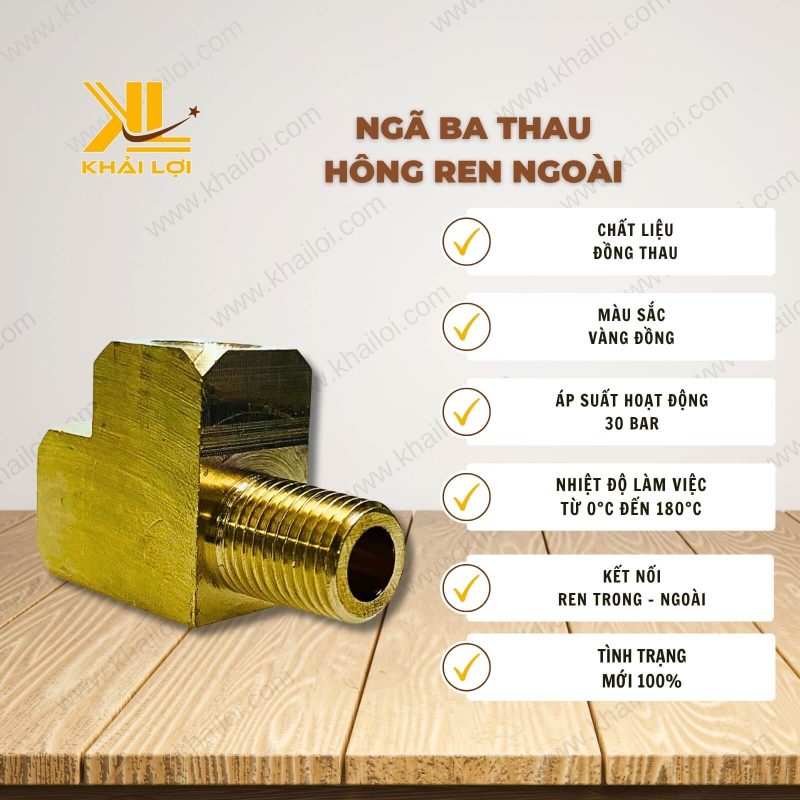 Thông tin kỹ thuật Ngã ba thau hông ren ngoài của vật tư công nghiệp Khải Lợi.
