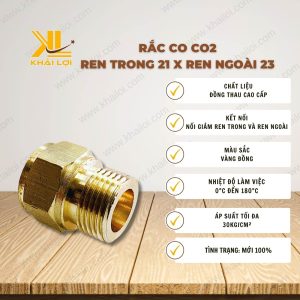 Thông tin kỹ thuật Rắc co CO2 ren trong 21 x ren ngoài 23 của vật tư công nghiệp Khải Lợi.