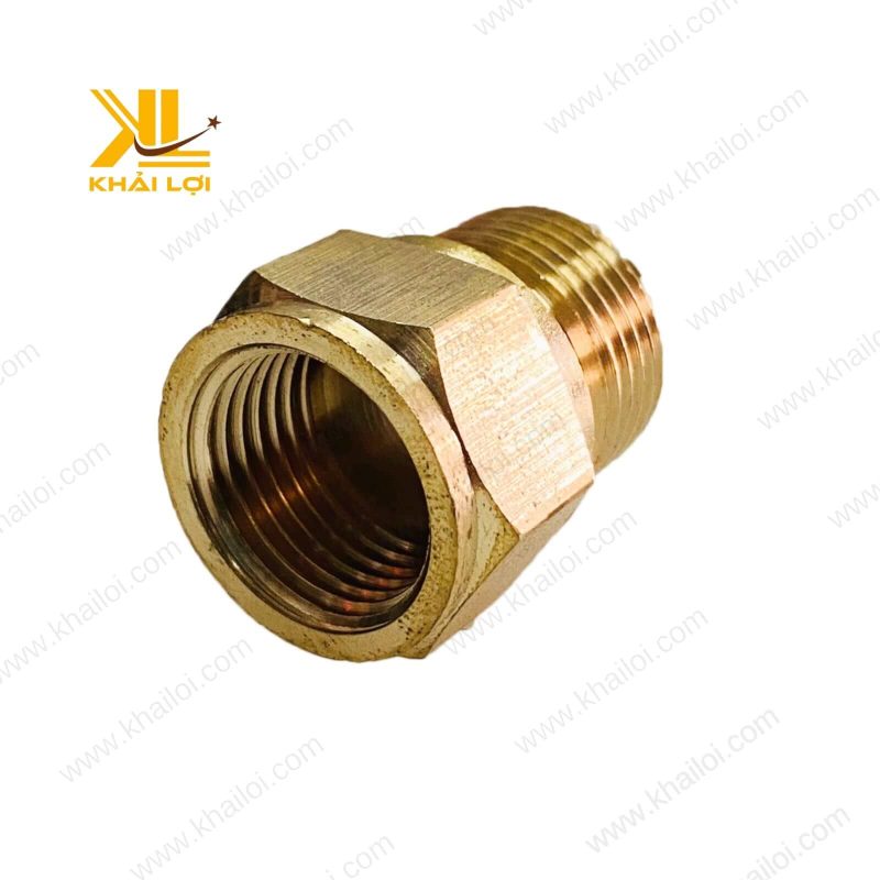 Rắc co CO2 ren trong 21mm và ren ngoài 23mm bằng đồng thau sáng bóng.