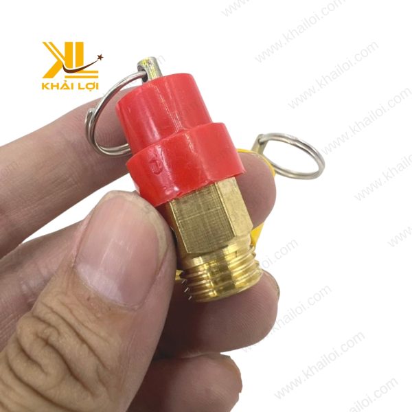 Súp bắp nhựa (van an toàn) với rọ lọc màu xanh và thân van màu xám.