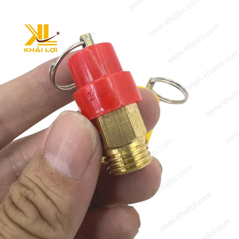 Súp bắp nhựa (van an toàn) với rọ lọc màu xanh và thân van màu xám.