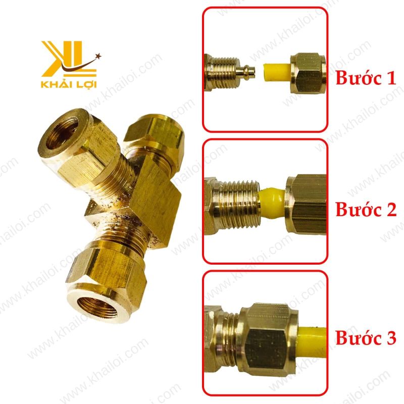 Hình ảnh Tê Ba Đầu Siết Cam Thau lắp đặt dễ dàng.
