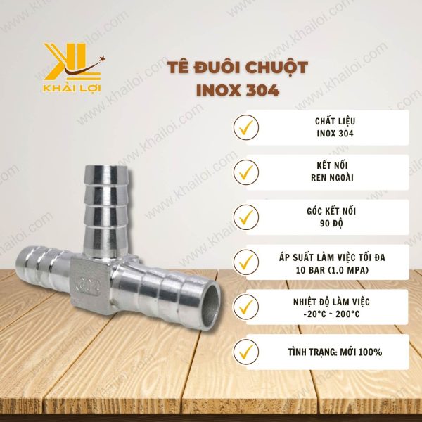 Thông số kỹ thuật Tê Đuôi Chuột Inox 304 của Vật Tư Công Nghiệp Khải Lợi.