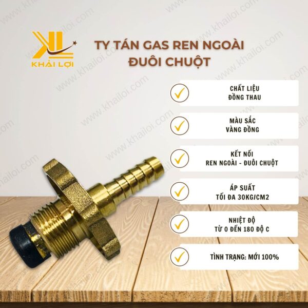 Thông số kỹ thuật ty tán gas ren ngoài đuôi chuột của Vật tư công nghiệp Khải Lợi.