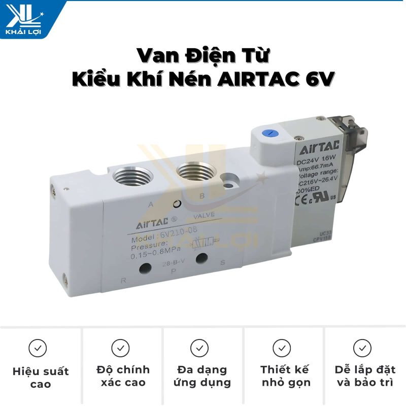 Thông số kỹ thuật Van Điện Từ Kiểu Khí Nén AIRTAC 6V của Vật Tư Công Nghiệp Khải Lợi.