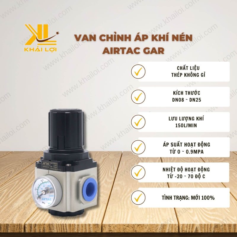 Thông số kỹ thuật Van Chỉnh Áp Khí Nén Airtac GAR của Vật Tư Công Nghiệp Khải Lợi.