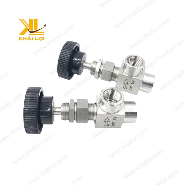 Thiết kế góc 90 độ đặc trưng của van kim inox 304.