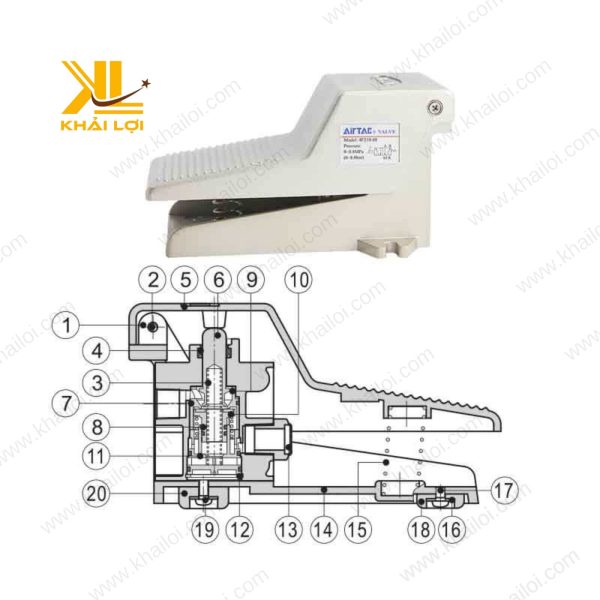 Van Đạp Chân Khí Nén Airtac 4F làm từ nhôm sáng bóng.