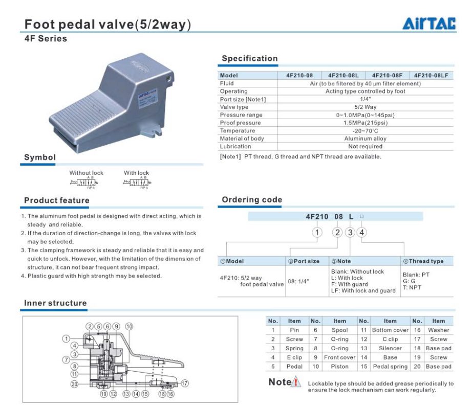Van Đạp Chân Khí Nén Airtac 4F tại kho hàng Khải Lợi.