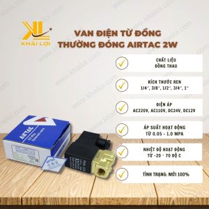Thông số kỹ thuật Van Điện Từ Đồng Thường Đóng Airtac 2W của Vật Tư Công Nghiệp Khải Lợi.
