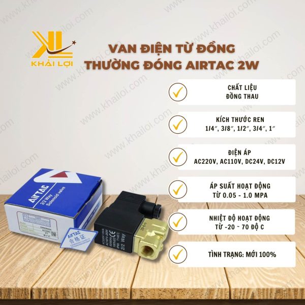 Thông số kỹ thuật Van Điện Từ Đồng Thường Đóng Airtac 2W của Vật Tư Công Nghiệp Khải Lợi.