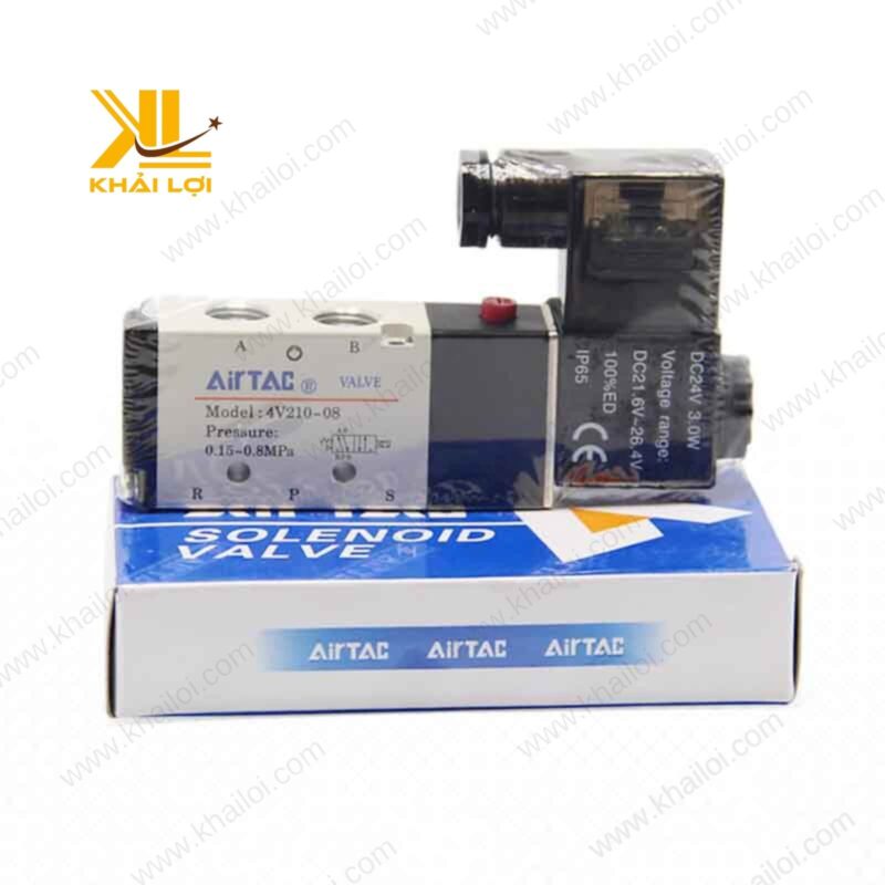 Hình ảnh van khí nén Airtac 4V với các cổng ren tiêu chuẩn, dễ dàng kết nối với các thiết bị tự động hóa.
