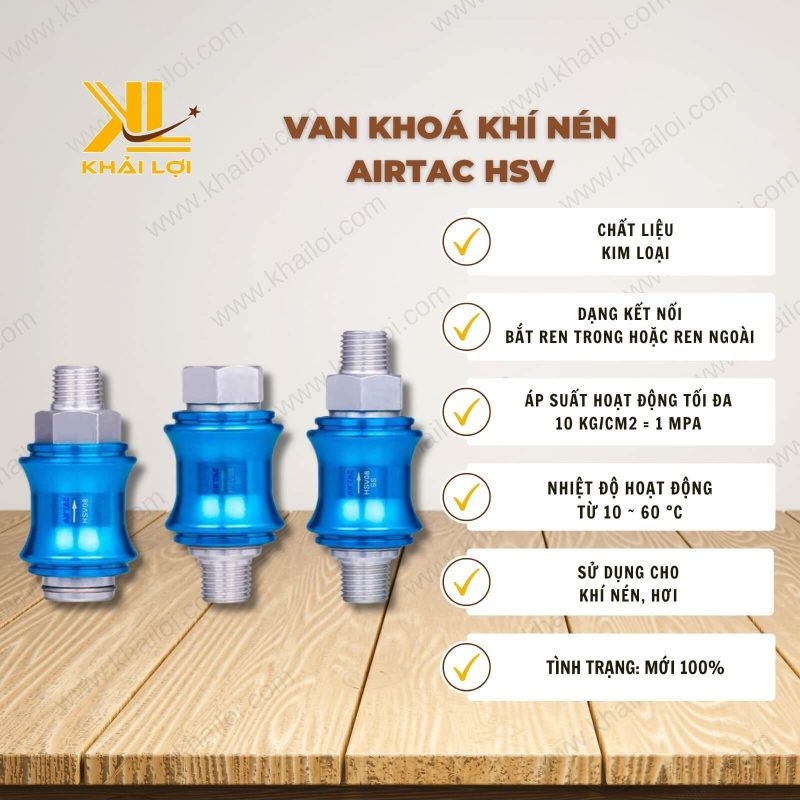 Thông số kỹ thuật Van Khóa Khí Nén AIRTAC HSV của Vật Tư Công Nghiệp Khải Lợi.