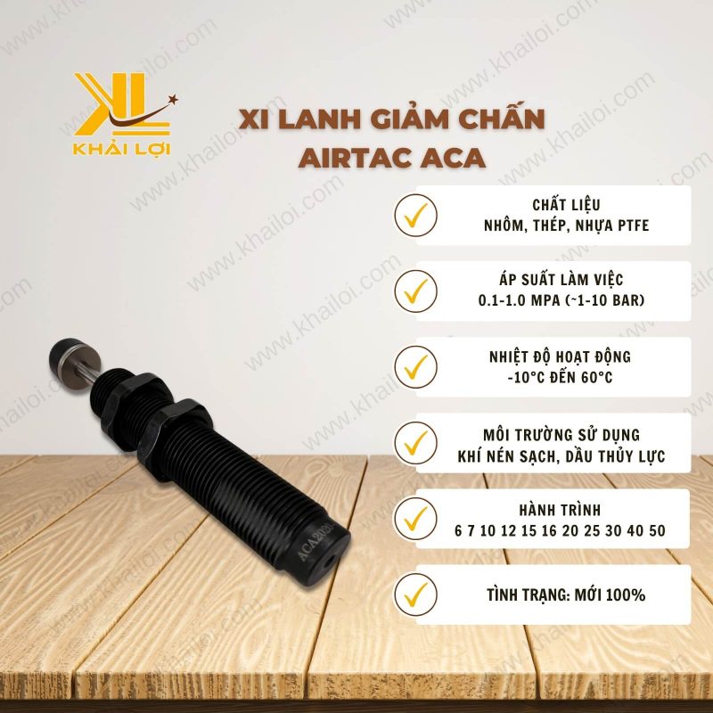 Thông số kỹ thuật Xi Lanh Giảm Chấn Airtac ACA của Vật Tư Công Nghiệp Khải Lợi.