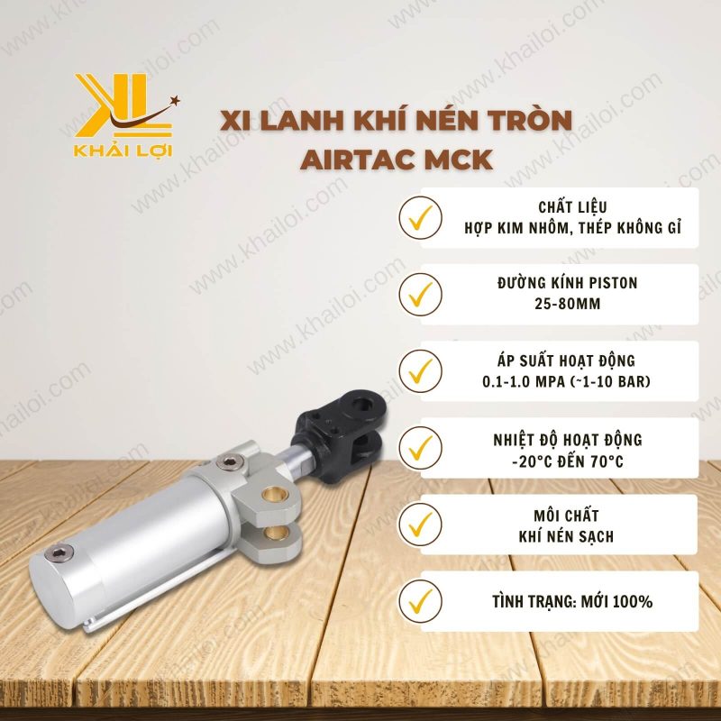 Thông số kỹ thuật Xi Lanh Khí Nén Tròn Airtac MCK của Vật Tư Công Nghiệp Khải Lợi.