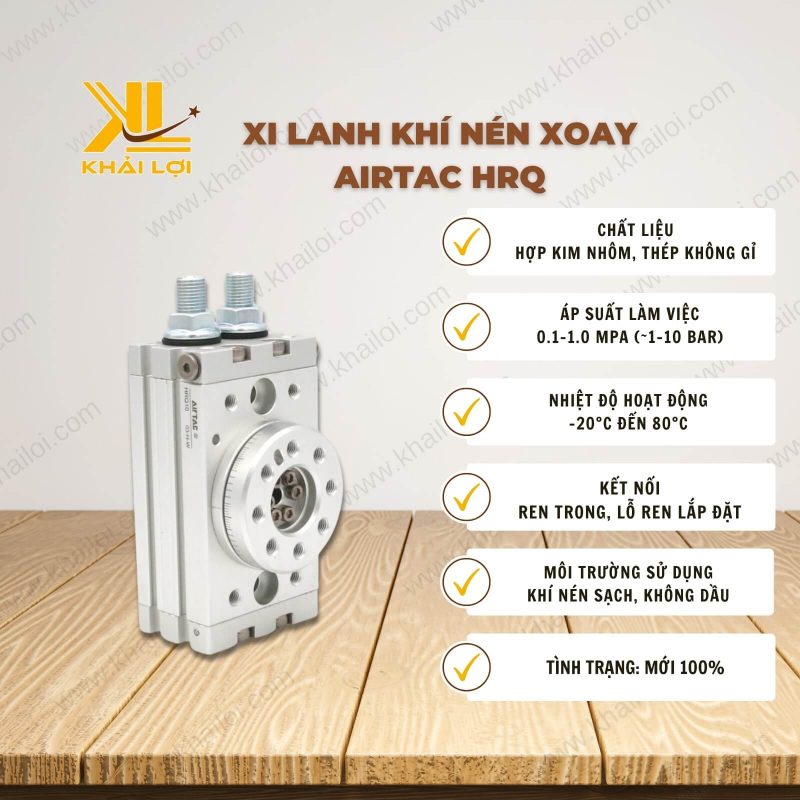 Thông số kỹ thuật Xi Lanh Khí Nén Xoay Airtac HRQ của Vật Tư Công Nghiệp Khải Lợi.