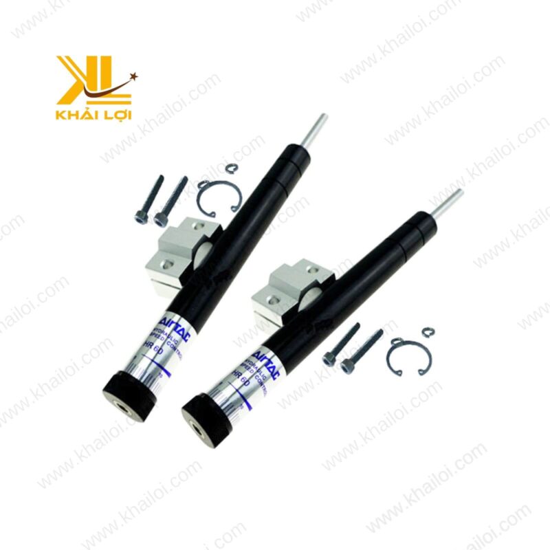 Bộ xi lanh giảm chấn Airtac HR với các phụ kiện lắp đặt đi kèm.