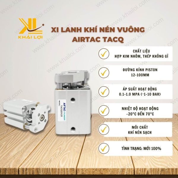 Thông số kỹ thuật Xi Lanh Khí Nén Vuông Airtac TACQ của Vật Tư Công Nghiệp Khải Lợi.