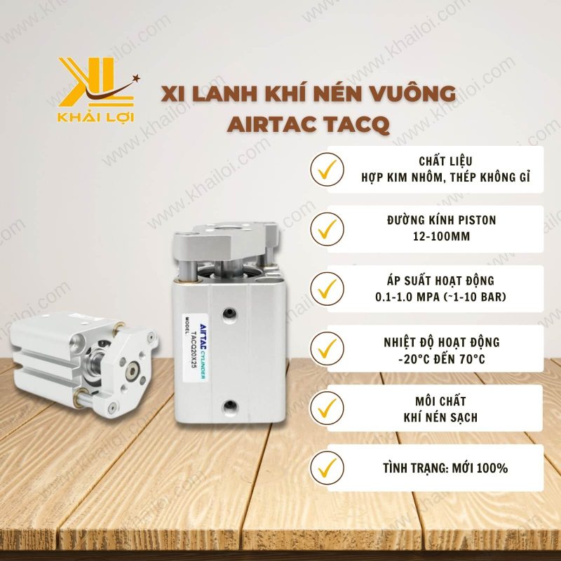 Thông số kỹ thuật Xi Lanh Khí Nén Vuông Airtac TACQ của Vật Tư Công Nghiệp Khải Lợi.